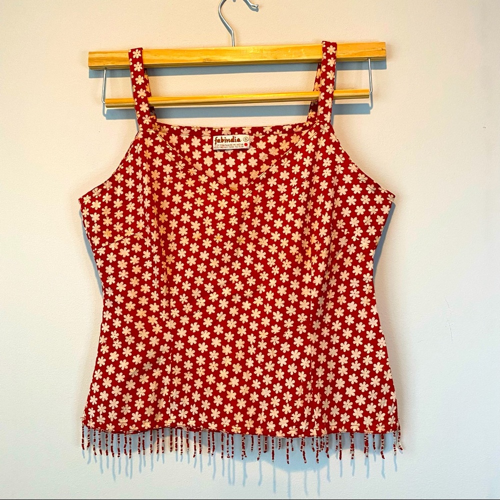 Fabindia Boho style cami red beaded tassels like new!